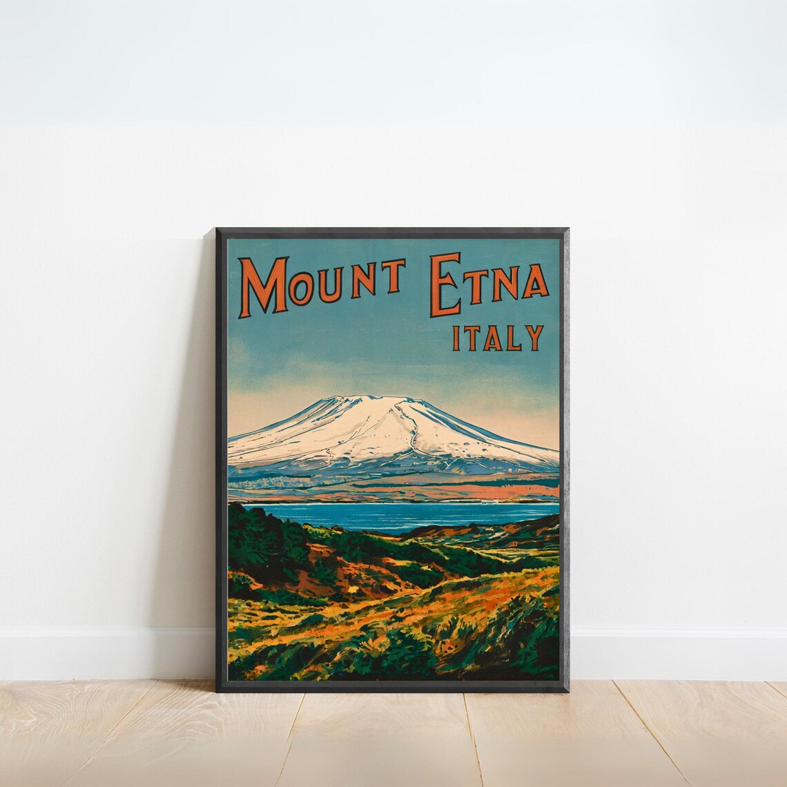 Mount Etna Sicily Italy Volcano Scene Retro Vintage Travel Poster