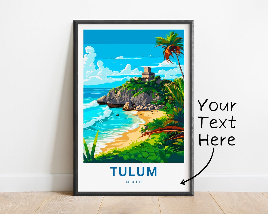 Tulum Mexico Mayan Cliff Ruins Caribbean Beach Custom Art Poster