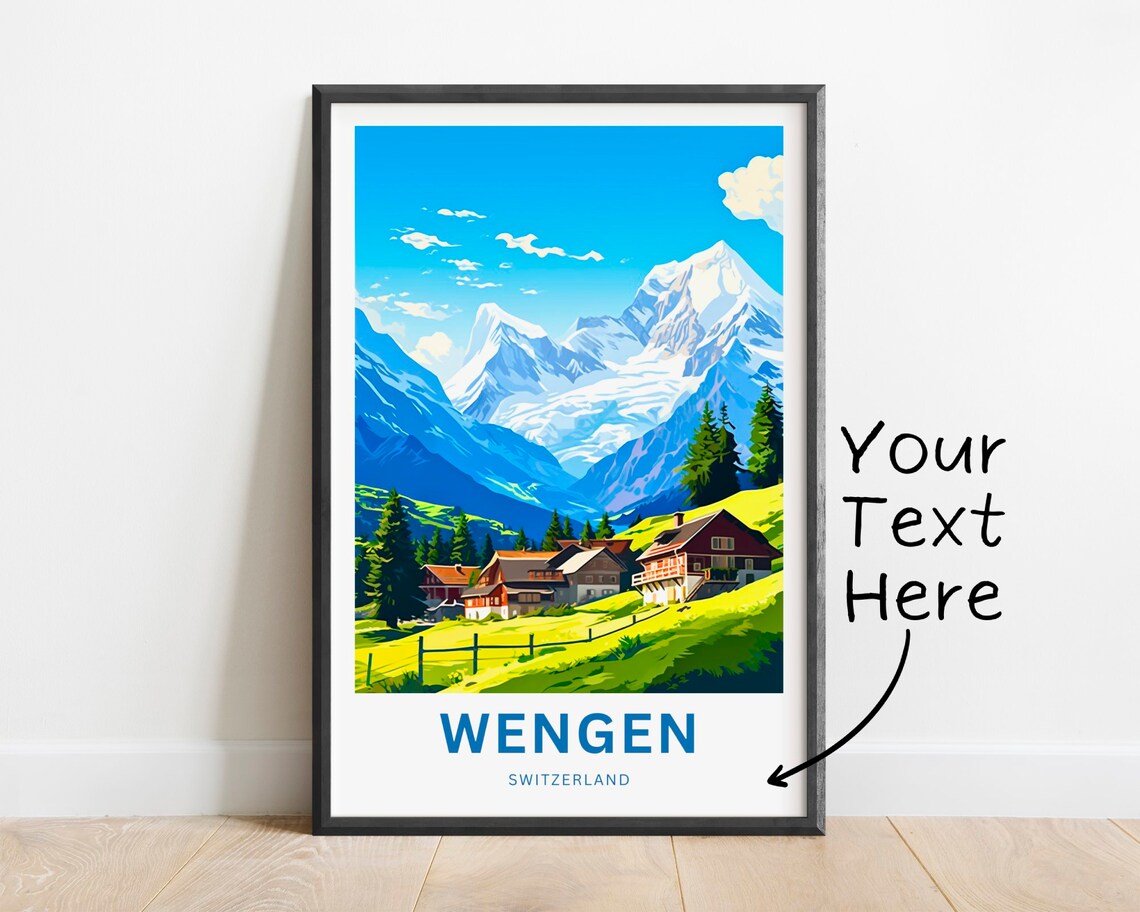 Wengen Switzerland Alpine Village Personalized Mountain Poster