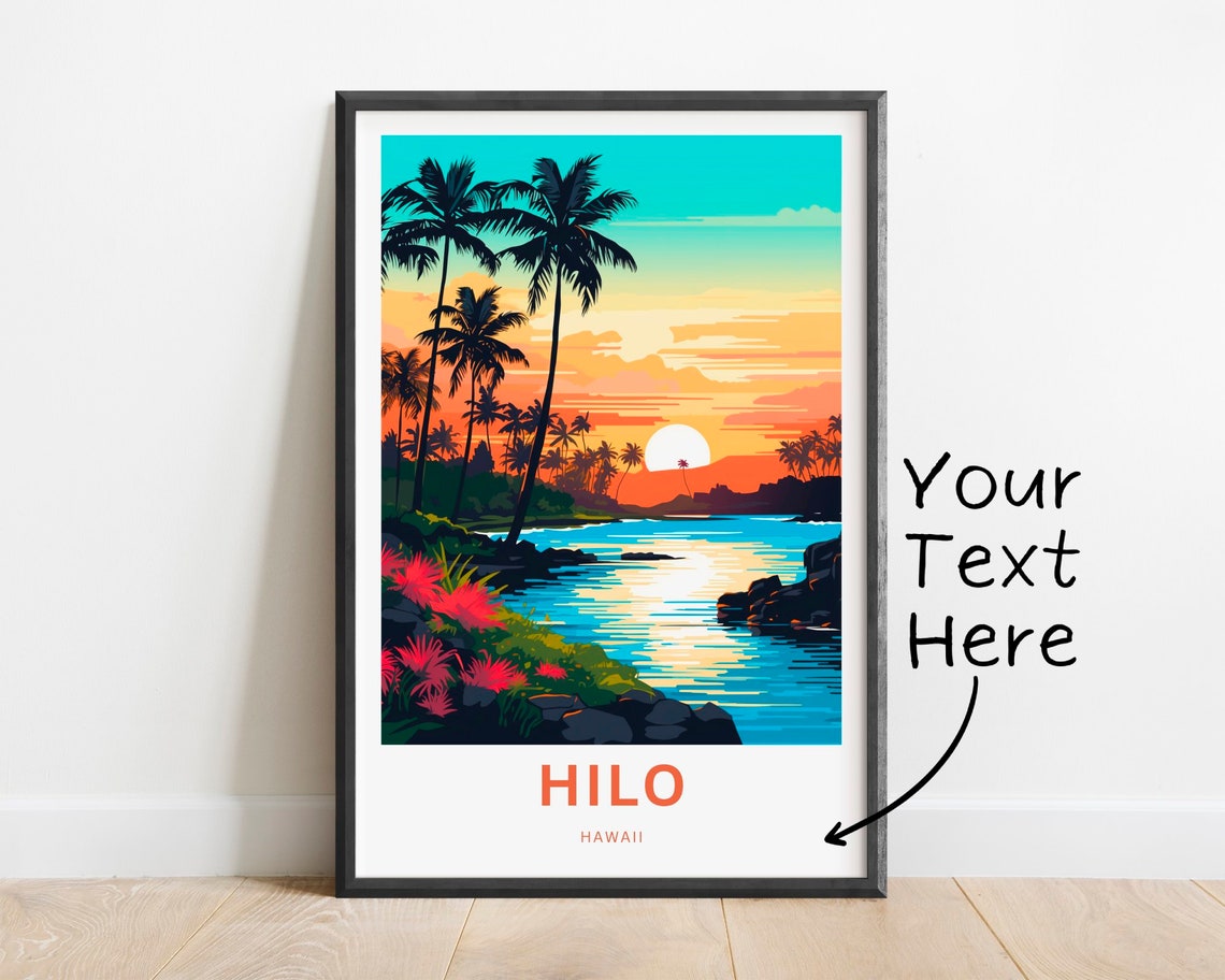 Personalized Hilo Hawaii Tropical Beach Sunset Custom Travel Poster
