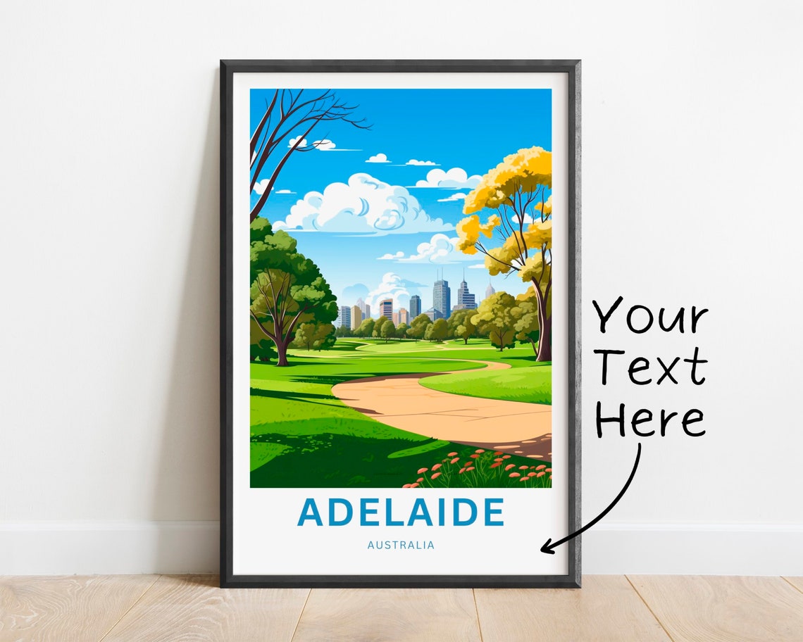 Personalized Adelaide Australia Park Vintage Travel Poster Skyline Art