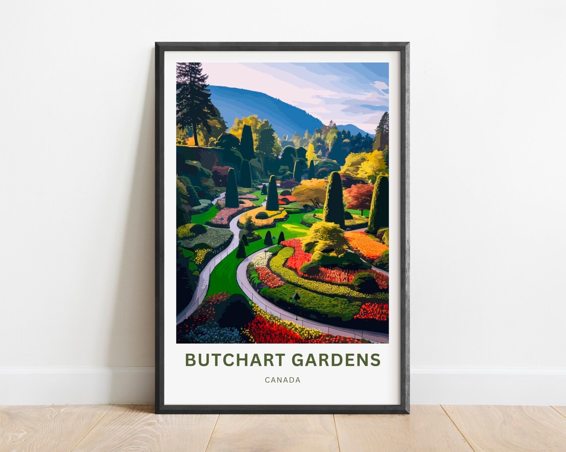 Butchart Gardens Canada Flower Gardens Paths Vintage Travel Poster