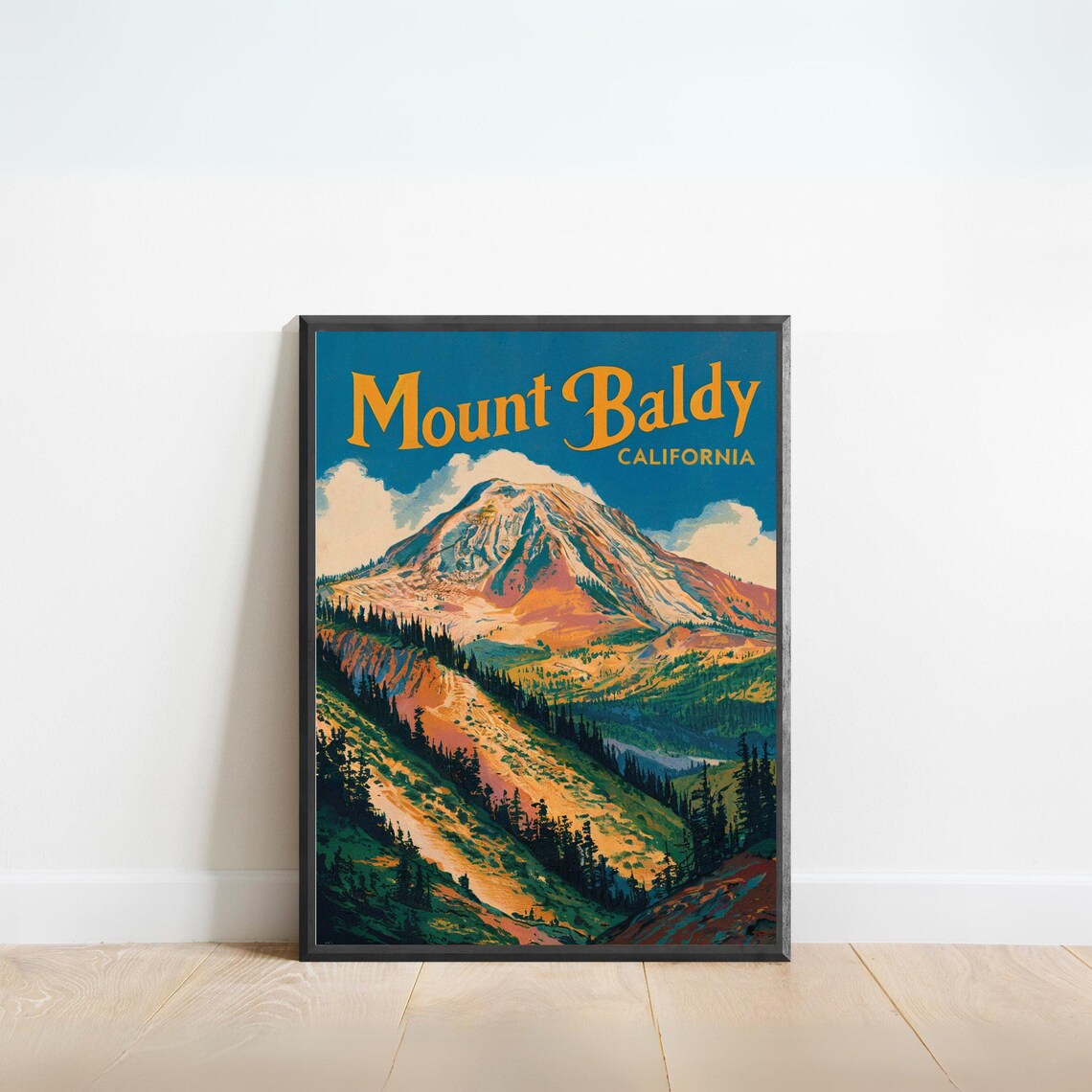 Mount Baldy California Retro Golden Peak Mountain Art Poster