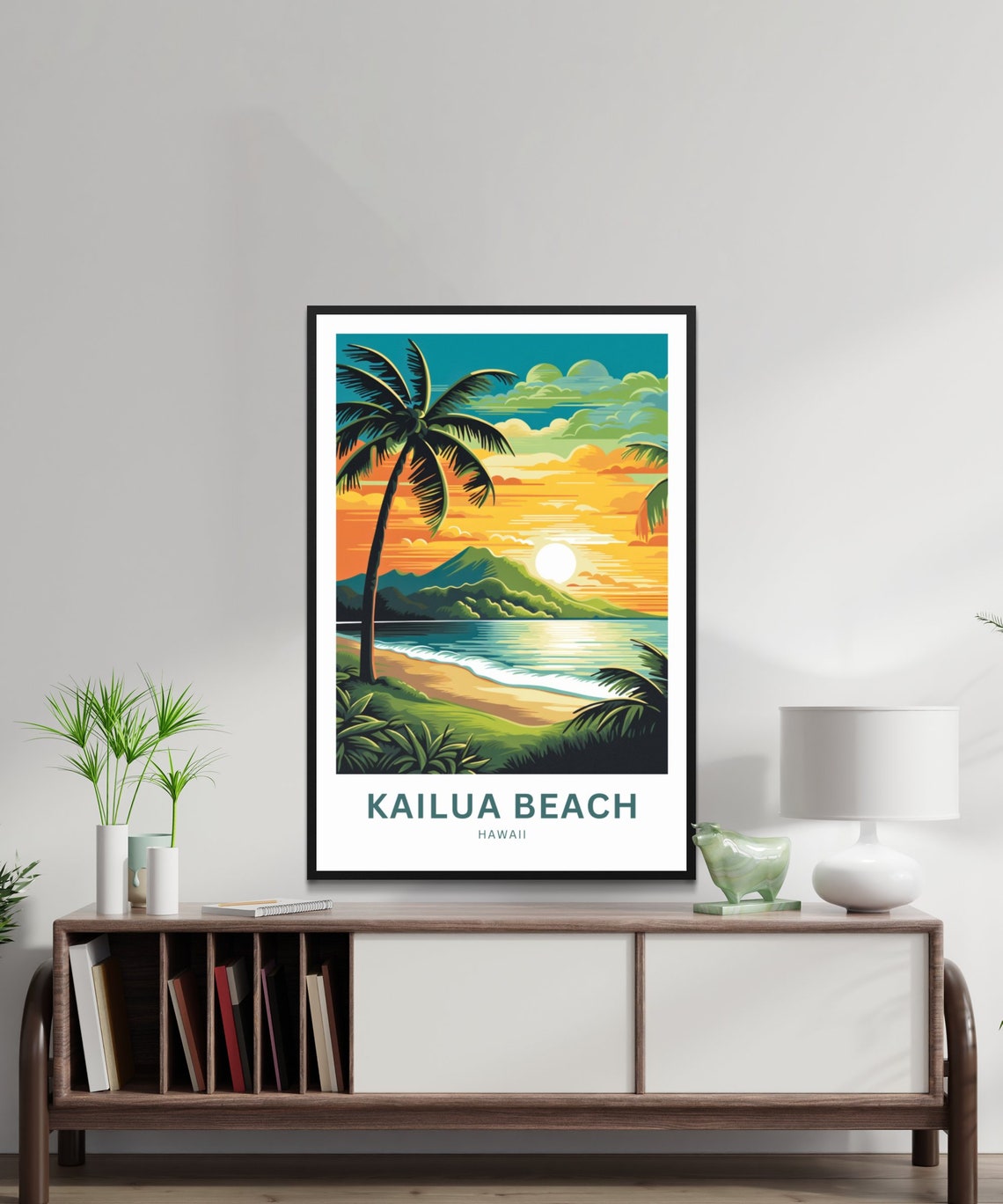 Kailua Beach Hawaii Sunset Palm Tree Personalized Travel Poster - Image 3
