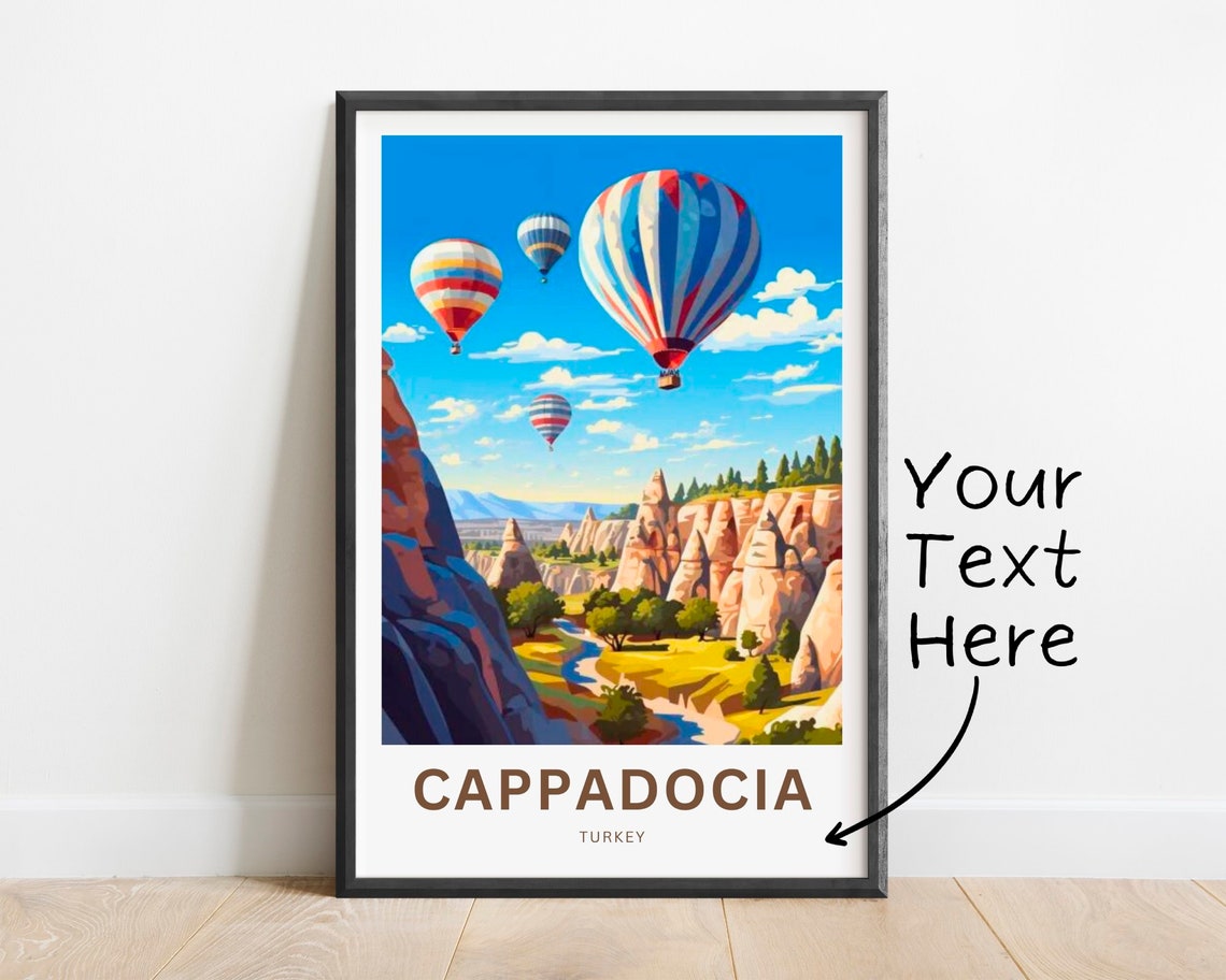 Personalized Cappadocia Turkey Poster with Striped Balloon Sky Art