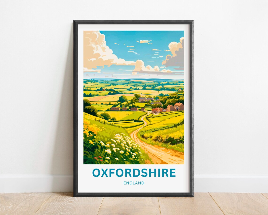 Oxfordshire England Rolling Countryside Village Vintage Travel Poster