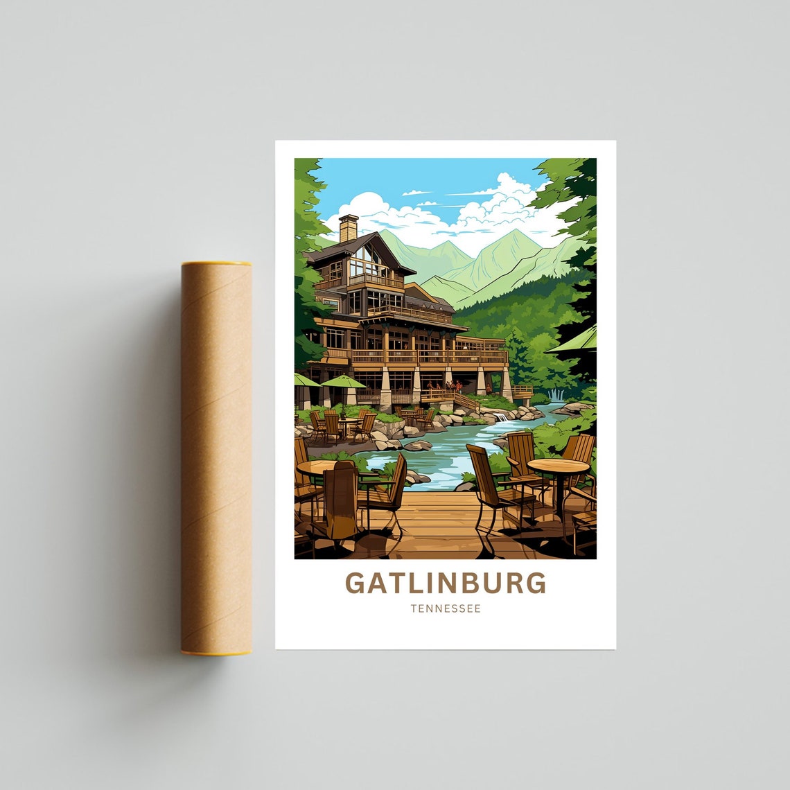 Gatlinburg Tennessee Riverside Lodge Mountain Deck Retreat Poster - Image 4