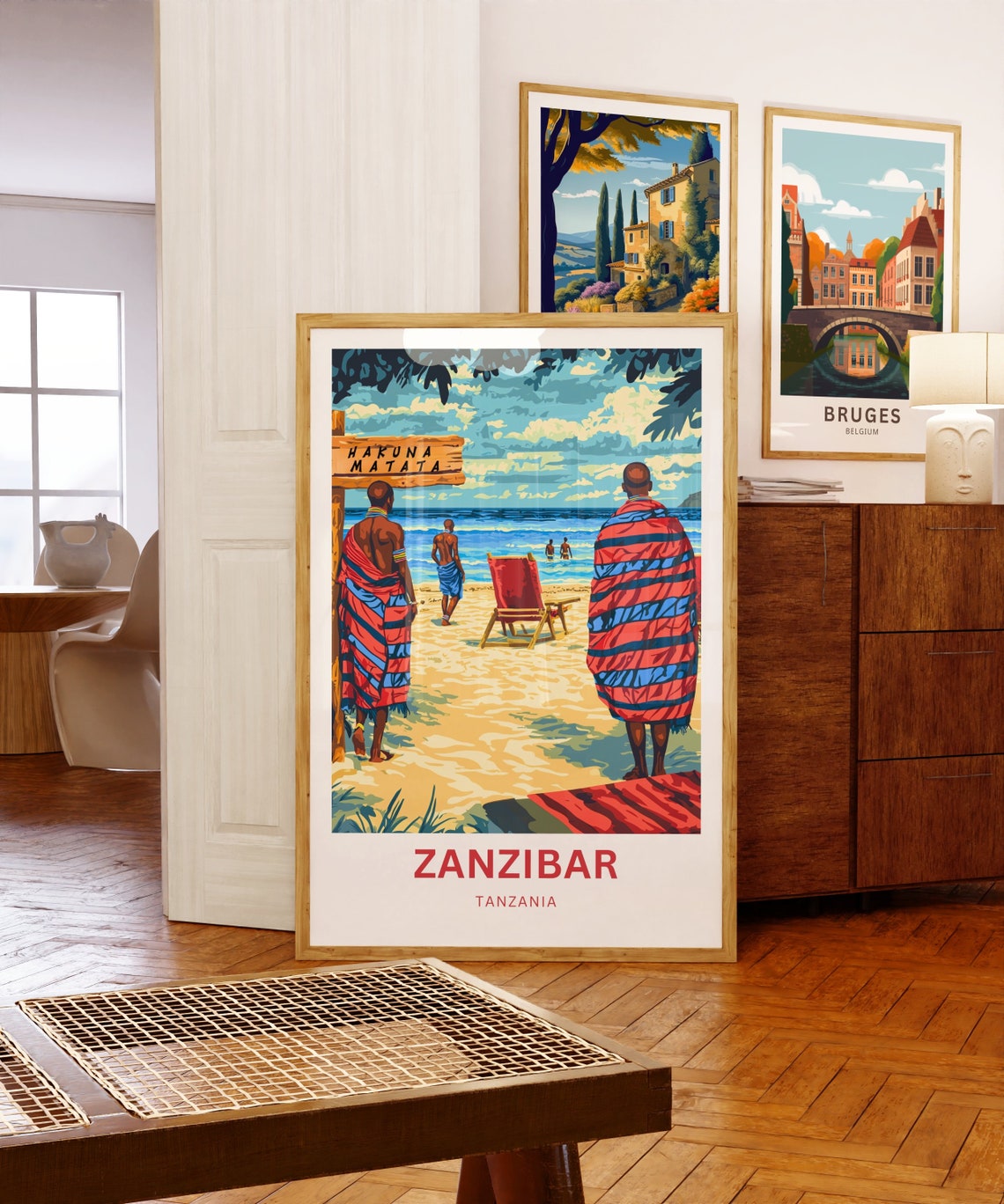 Zanzibar Tanzania Maasai Figures on Beach Under Hakuna Matata Poster - Image 5