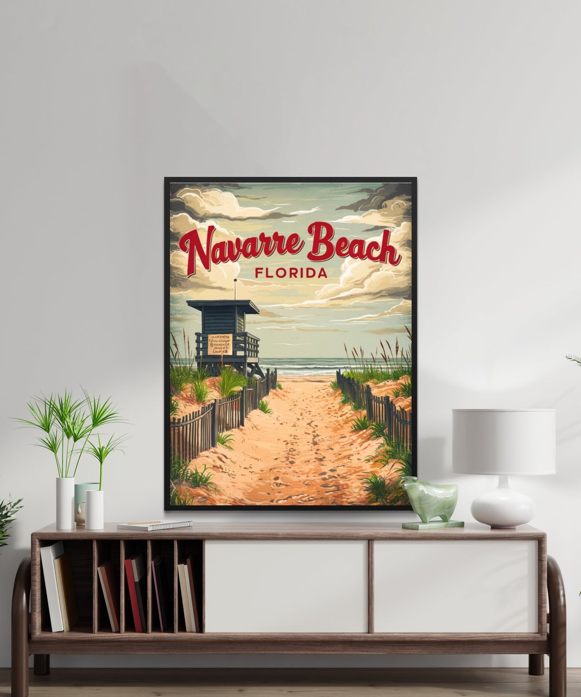 Navarre Beach Florida Vintage Lifeguard Stand on Dunes Path Poster - Image 3