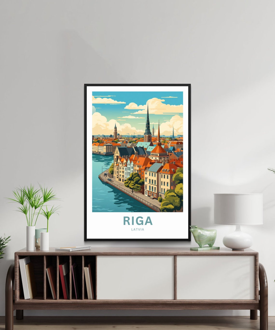 Riga Latvia Old Town Skyline Personalized River View Travel Poster - Image 2