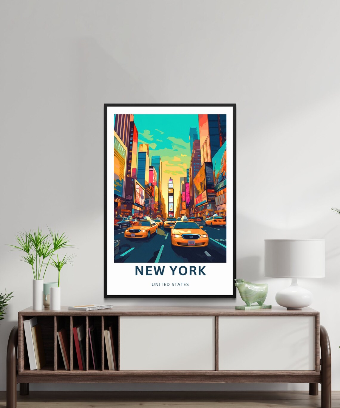 New York Times Square Yellow Taxis Neon Night City Travel Poster Art - Image 2