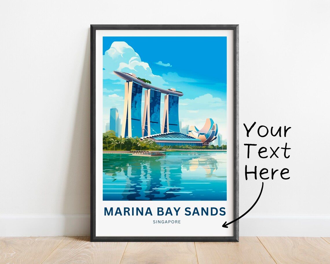 Marina Bay Sands Singapore Skyline Bay Custom Text Travel Poster