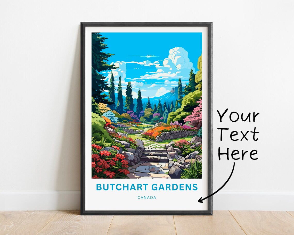 Butchart Gardens Canada Sunlit Rock Garden Flower Bed Travel Poster