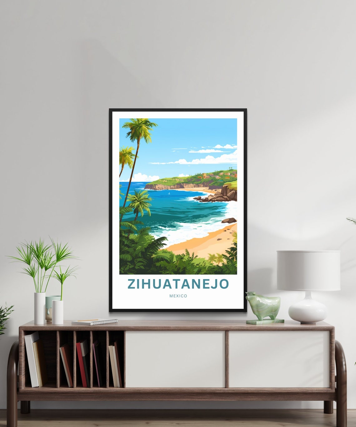Zihuatanejo Mexico Coastal Cliffs Tropical Beach Village Travel Poster - Image 2