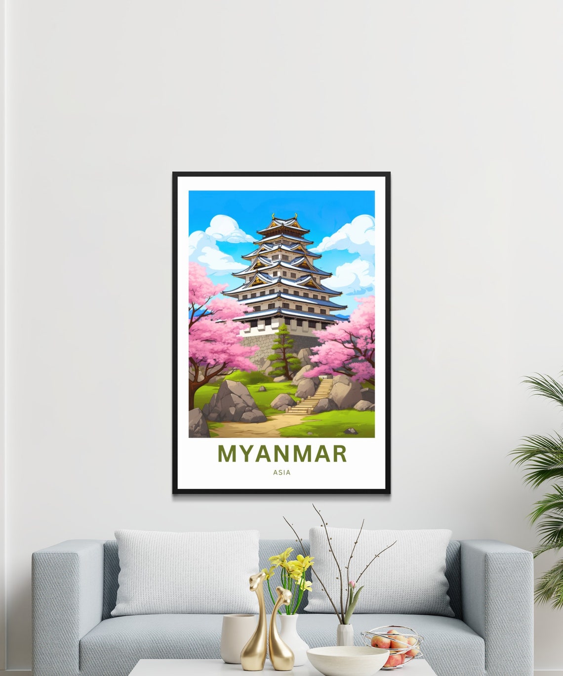 Myanmar Asia Pagoda Tower Cherry Blossom Personalized Poster - Image 3