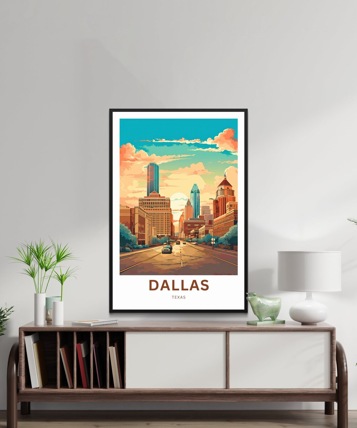 Dallas Texas Skyline Sunset Street Vintage Style Travel Poster - Image 2