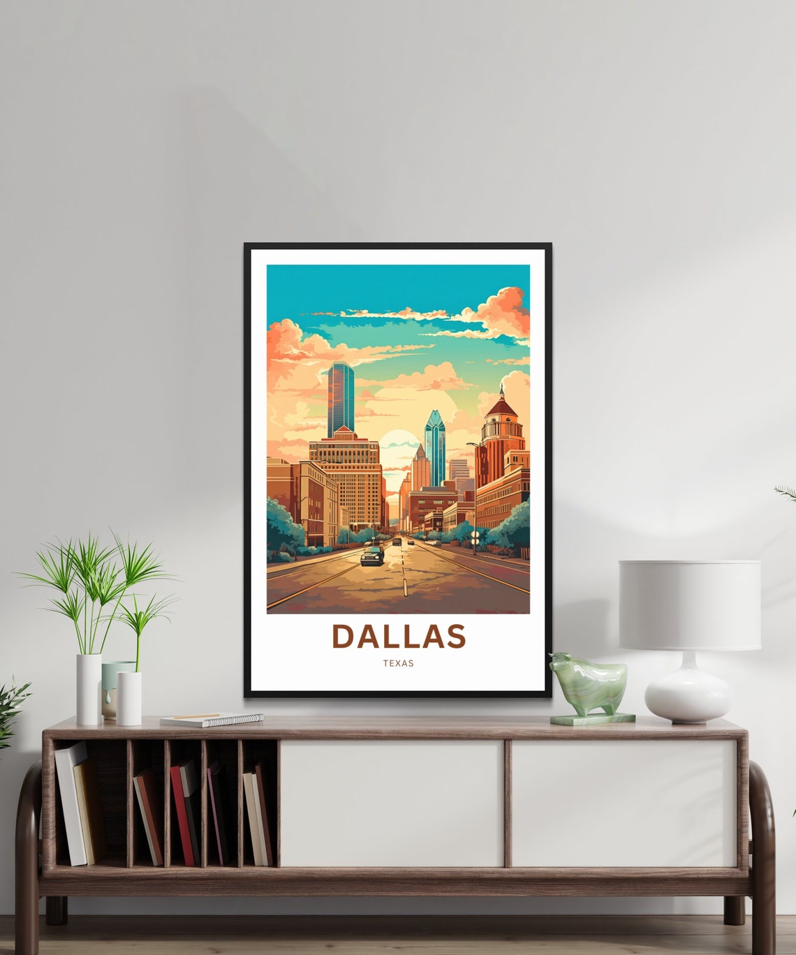 Personalized Customizable Dallas Texas Skyline Sunset Travel Poster - Image 2