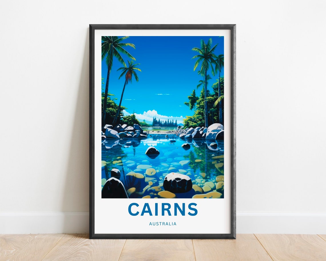 Cairns Australia Tropical Creek Palm Lagoon Blue Water Travel Poster
