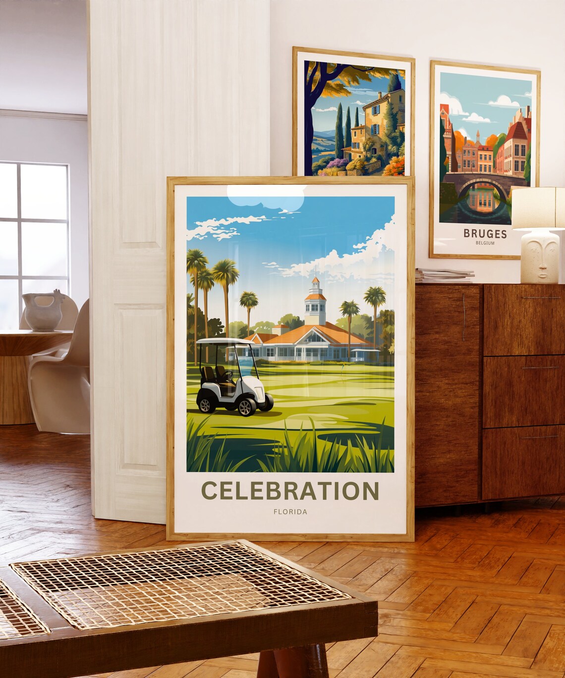 Celebration Florida Golf Cart Green Custom Travel Art Poster - Image 5