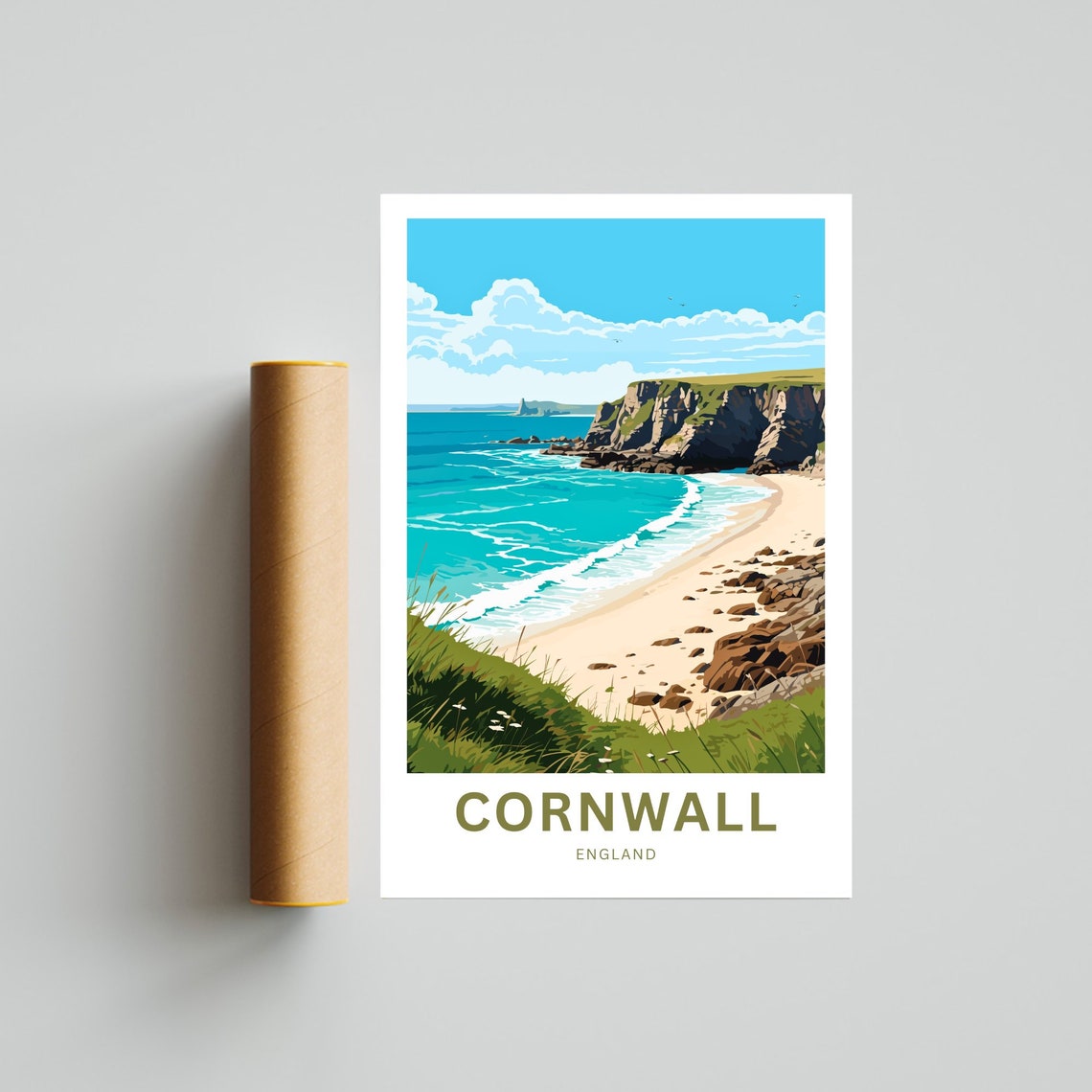 Cornwall England Turquoise Beach and Rugged Sea Cliffs Poster - Image 4