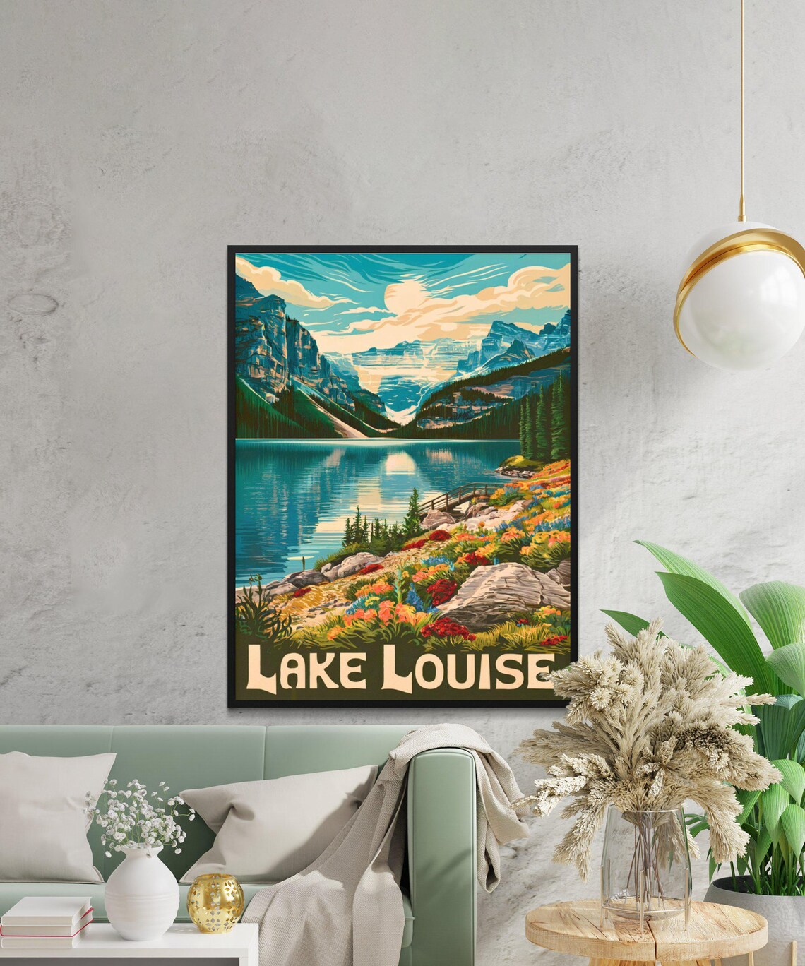 Lake Louise Wildflower Shoreline Alpine Lake Sunrise Vintage Poster - Image 4