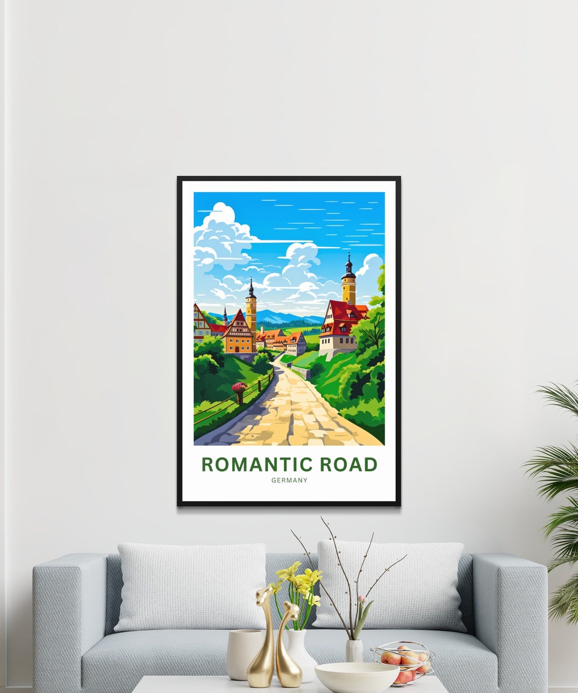 Romantic Road Germany Medieval Village Cobblestone Travel Poster - Image 2