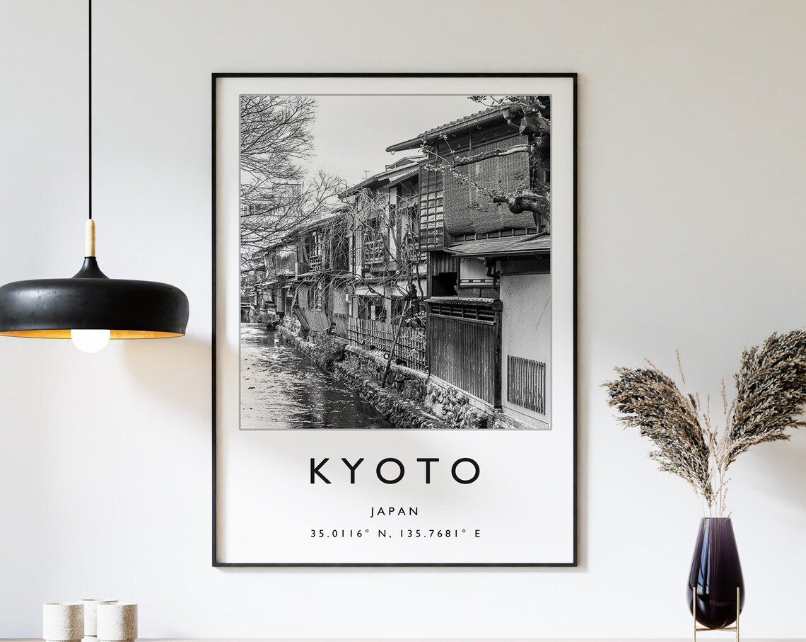 Kyoto Travel Poster, Black and White Japan Travel Art