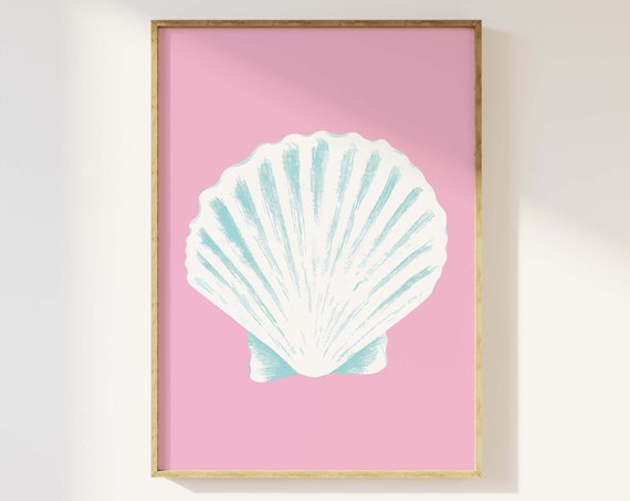 Seashell Print Art Cute Summer Art Print Pink Girly Wall Art Trendy Beach House Decor Coastal Wall Art