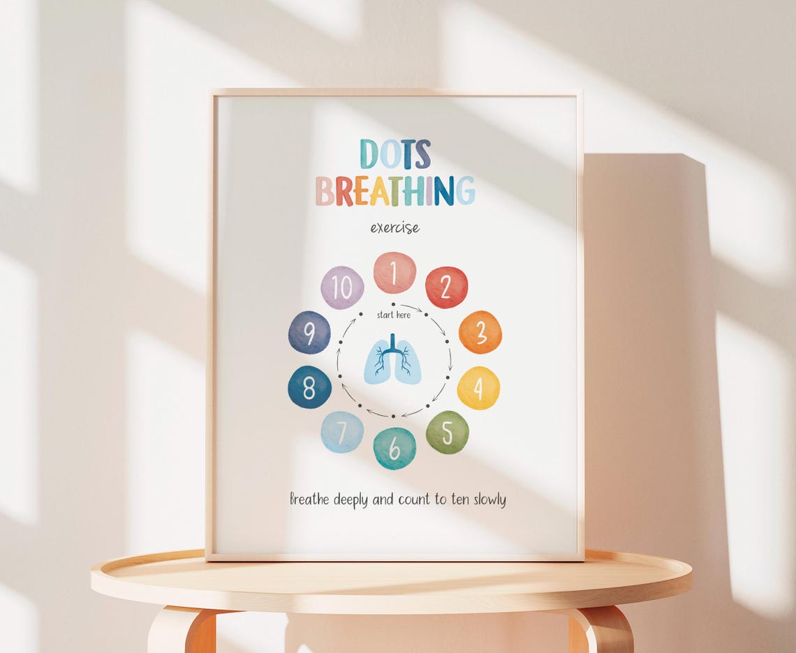 Dots Breathing Exercise Lungs Count To Ten Watercolor Calm Poster - Image 2