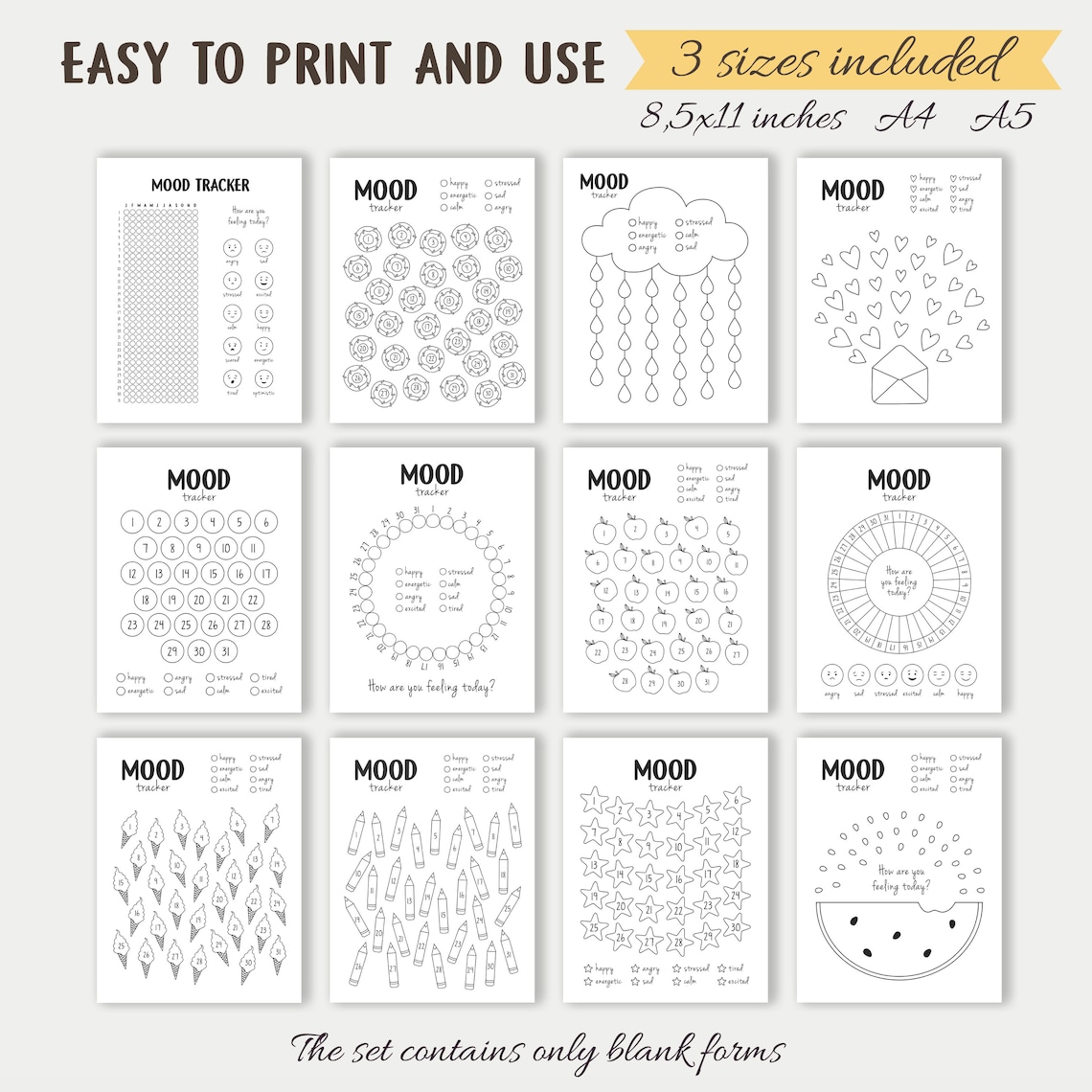 Mood Trackers Bundle, Feelings Chart Mental Health Poster - Image 8