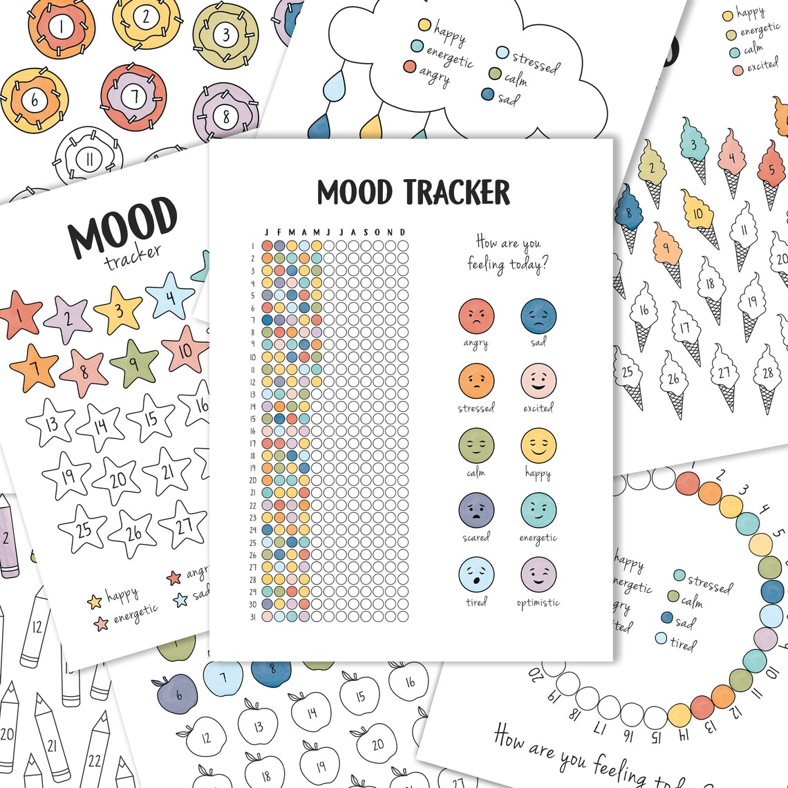 Mood Trackers Bundle, Feelings Chart Mental Health Poster - Image 4