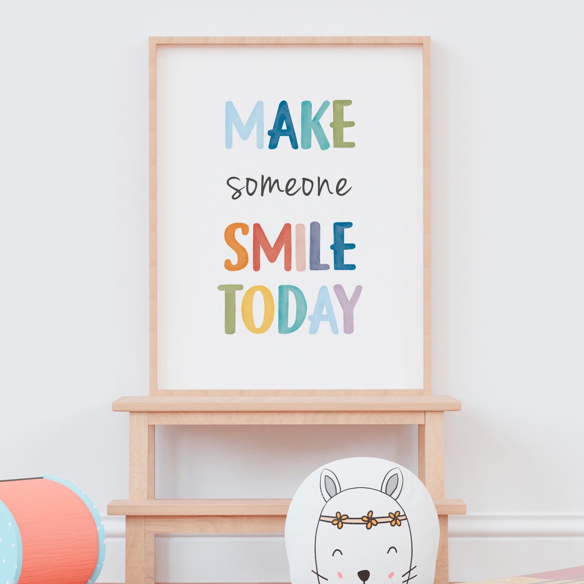 Make Someone Smile Today Rainbow Watercolor Uplifting Quote Poster - Image 3