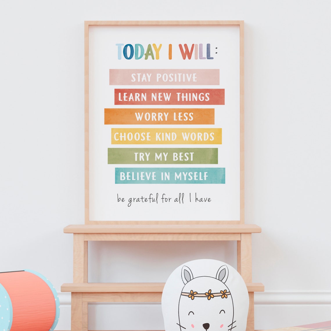 Today I Will Daily Affirmations Kids Rainbow Pastel Classroom Poster - Image 7