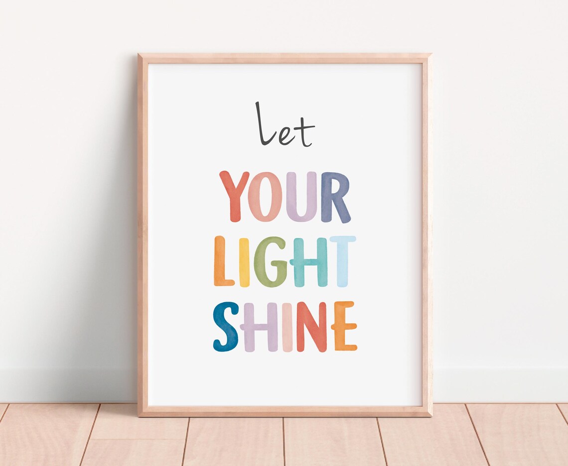 Let Your Light Shine Rainbow Watercolor Inspirational Quote Poster - Image 5