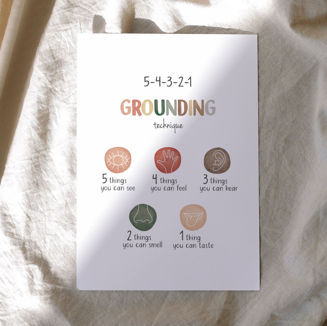5-4-3-2-1 Grounding Technique Watercolor Mindfulness Therapy Poster - Image 6