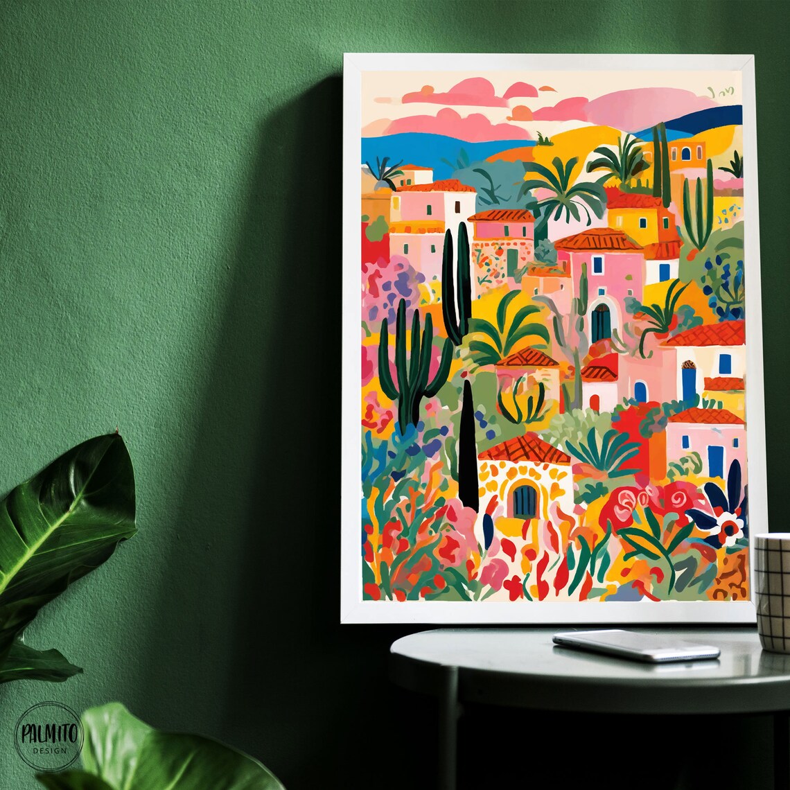 Colorful Houses and Plants Landscape Art Print - Image 2