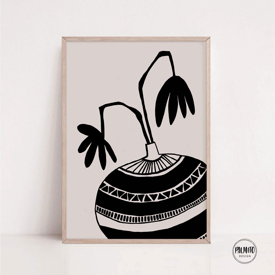 Black and White Patterned Vase Abstract Floral Silhouette Poster - Image 4