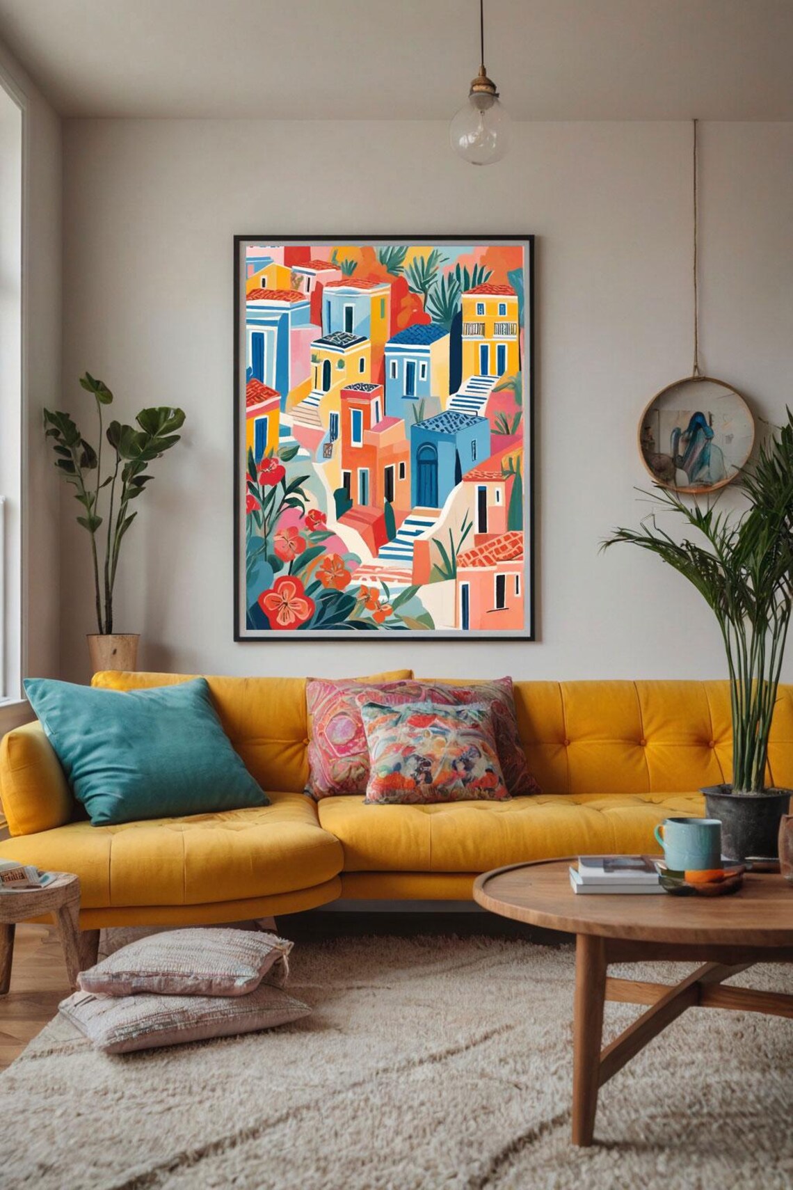 Colorful Hillside Flower Village Mediterranean Town Art Poster - Image 3