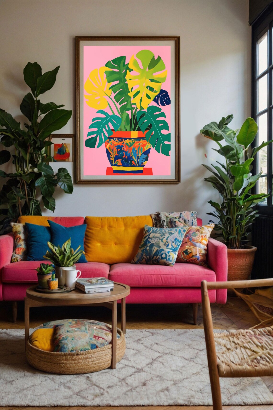 Pink Botanical Tropical Monstera Art Print - Image 3