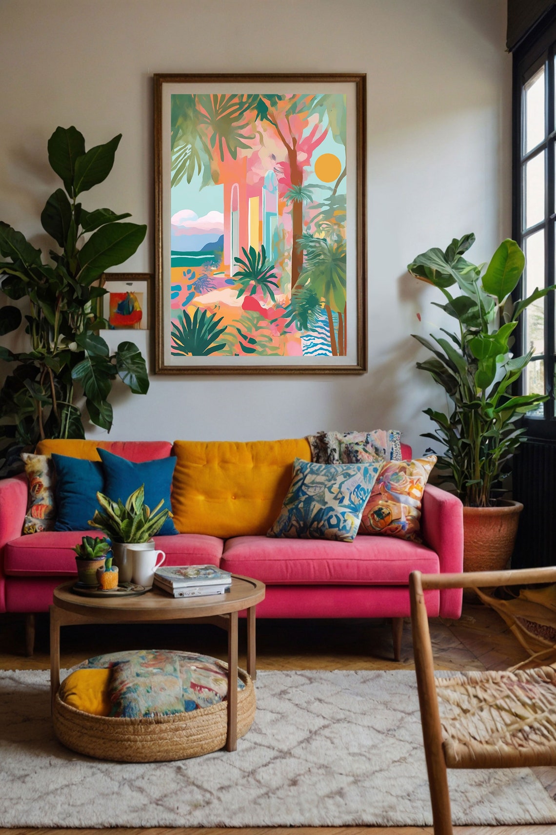 Dreamy Tropical Arch Sunset Palm Trees Ocean View Art Poster - Image 3