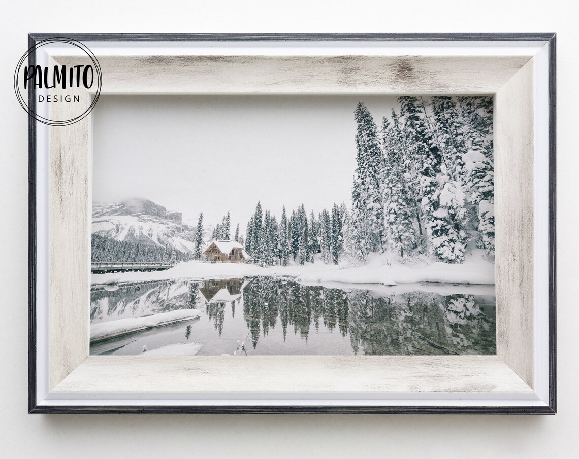 Winter Log Cabin and Pine Trees Art Print - Image 3