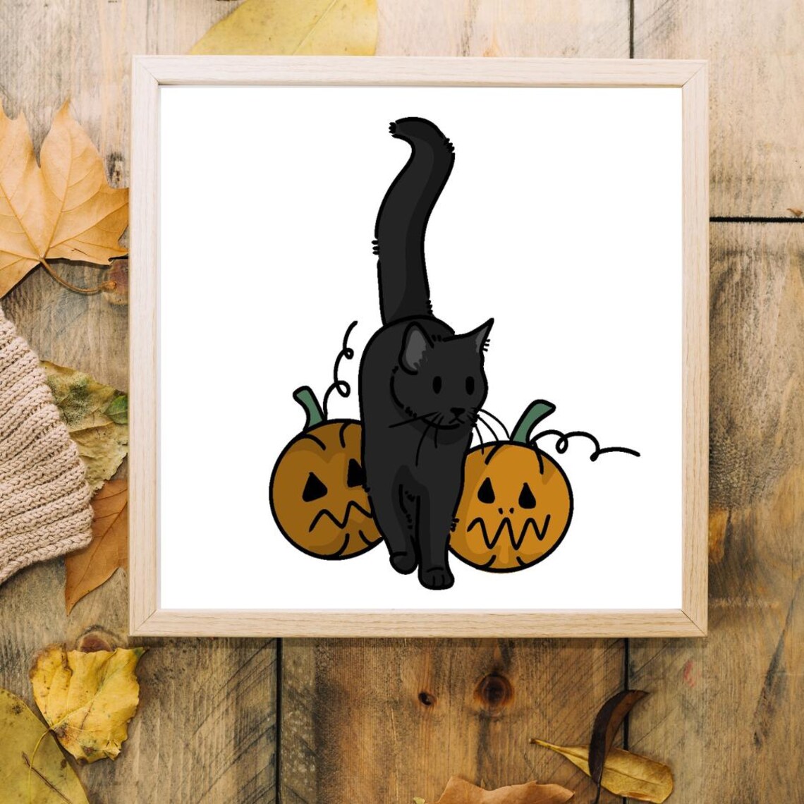 Cat in Pumpkin Costume Cute Fall Halloween Cat Cartoon Animal Poster - Image 3