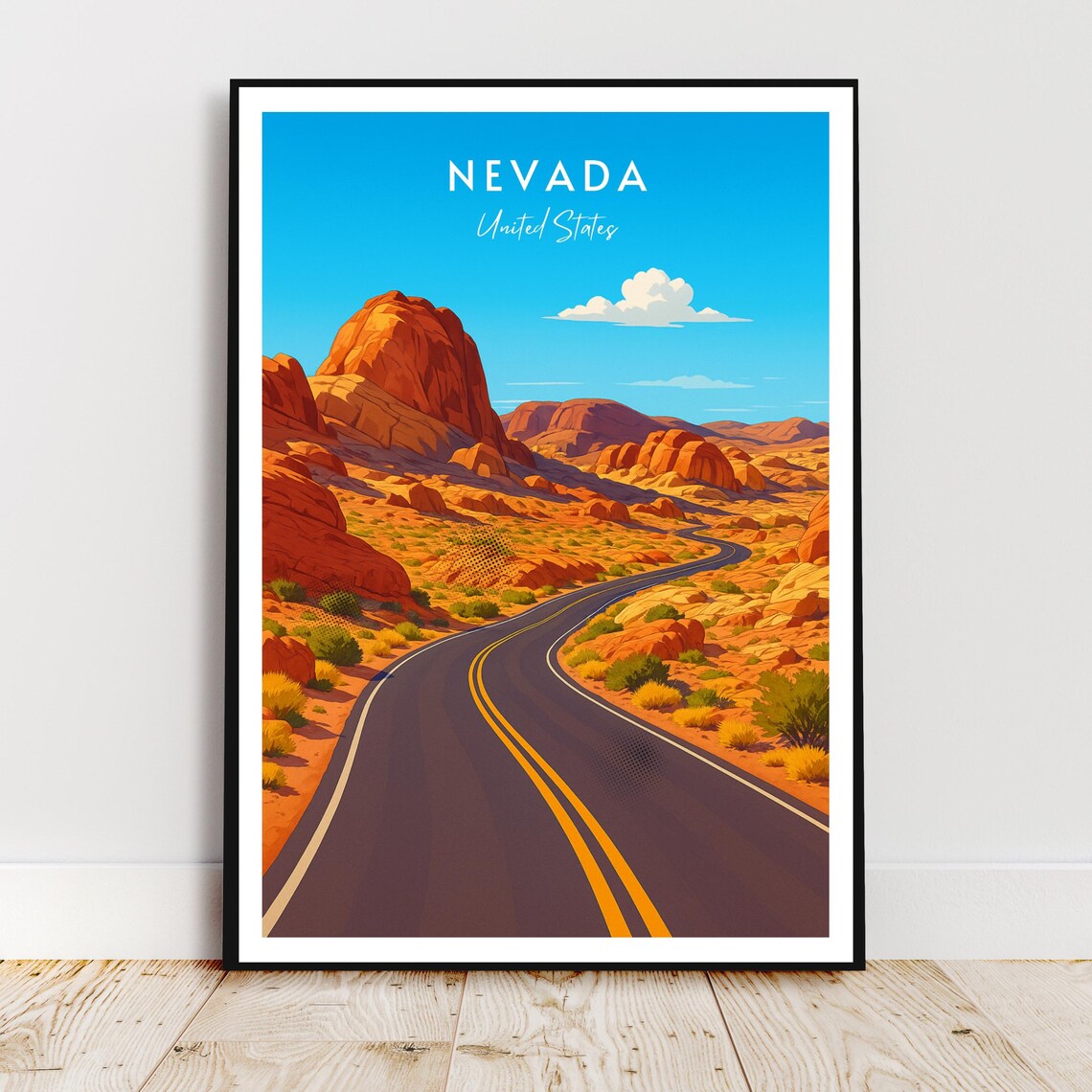 Nevada Desert Road Red Rock Formations United States Travel Poster