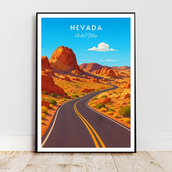 Nevada Desert Road Red Rock Formations United States Travel Poster