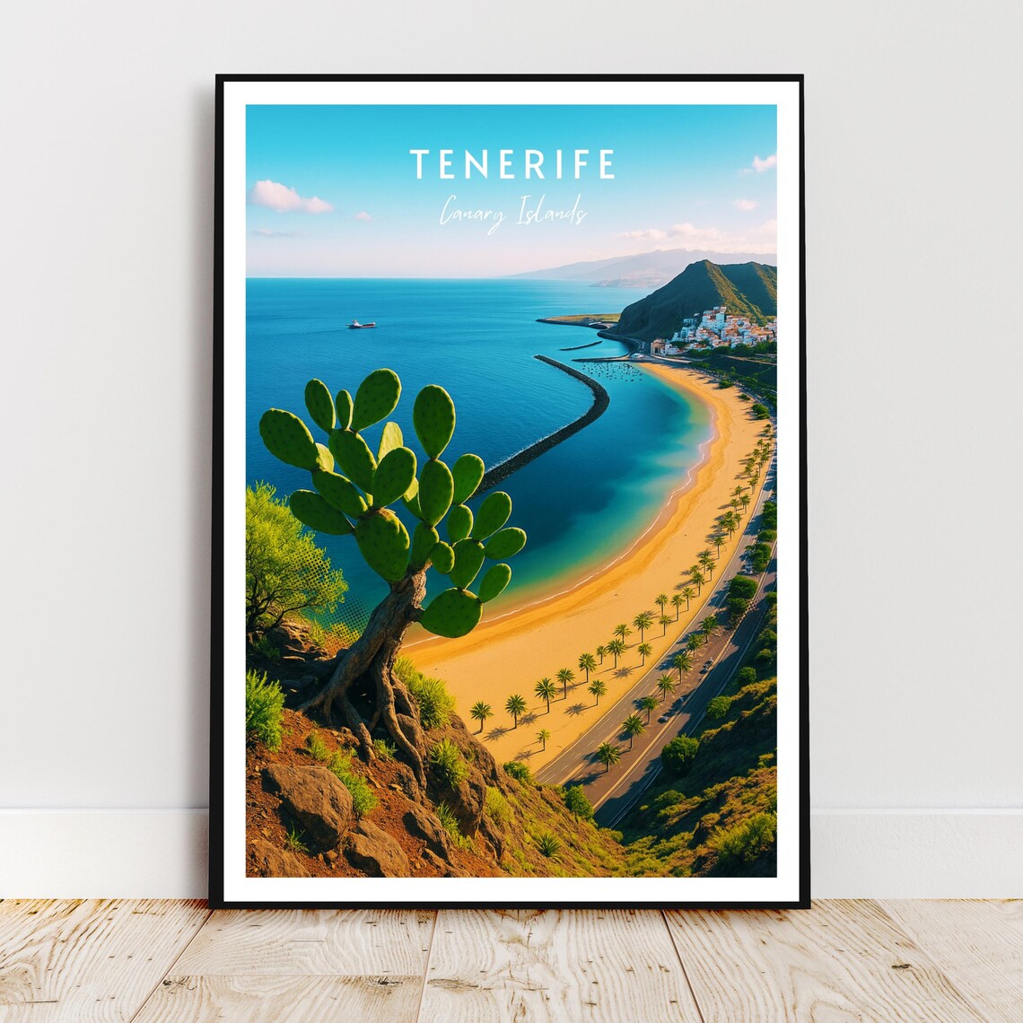 Tenerife Canary Islands Golden Beach Cactus View Travel Poster