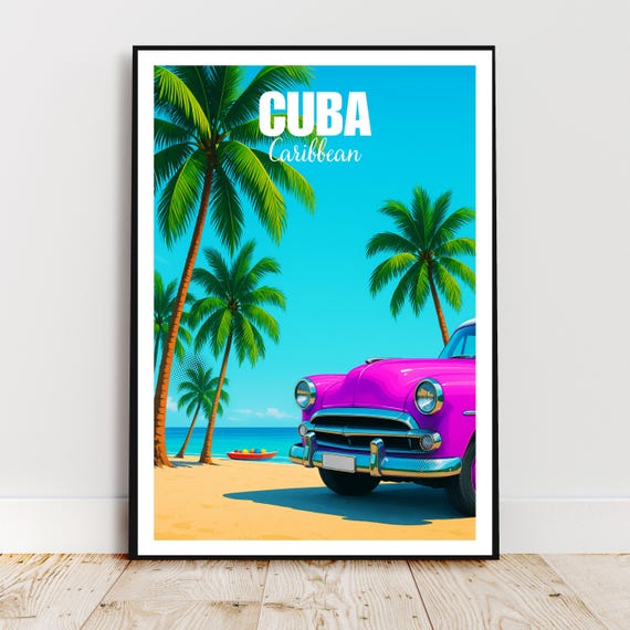 Travel Wall Poster Caribbean America West Indies Car Modern Art Gift Print