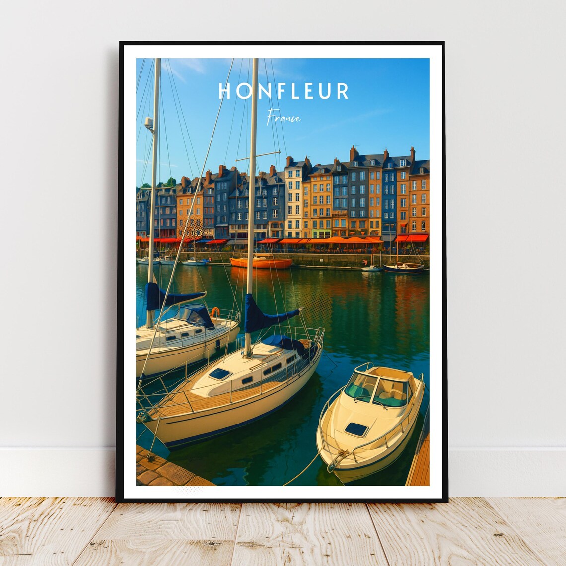Honfleur France Harbor Sailboats Colorful Waterfront Travel Poster