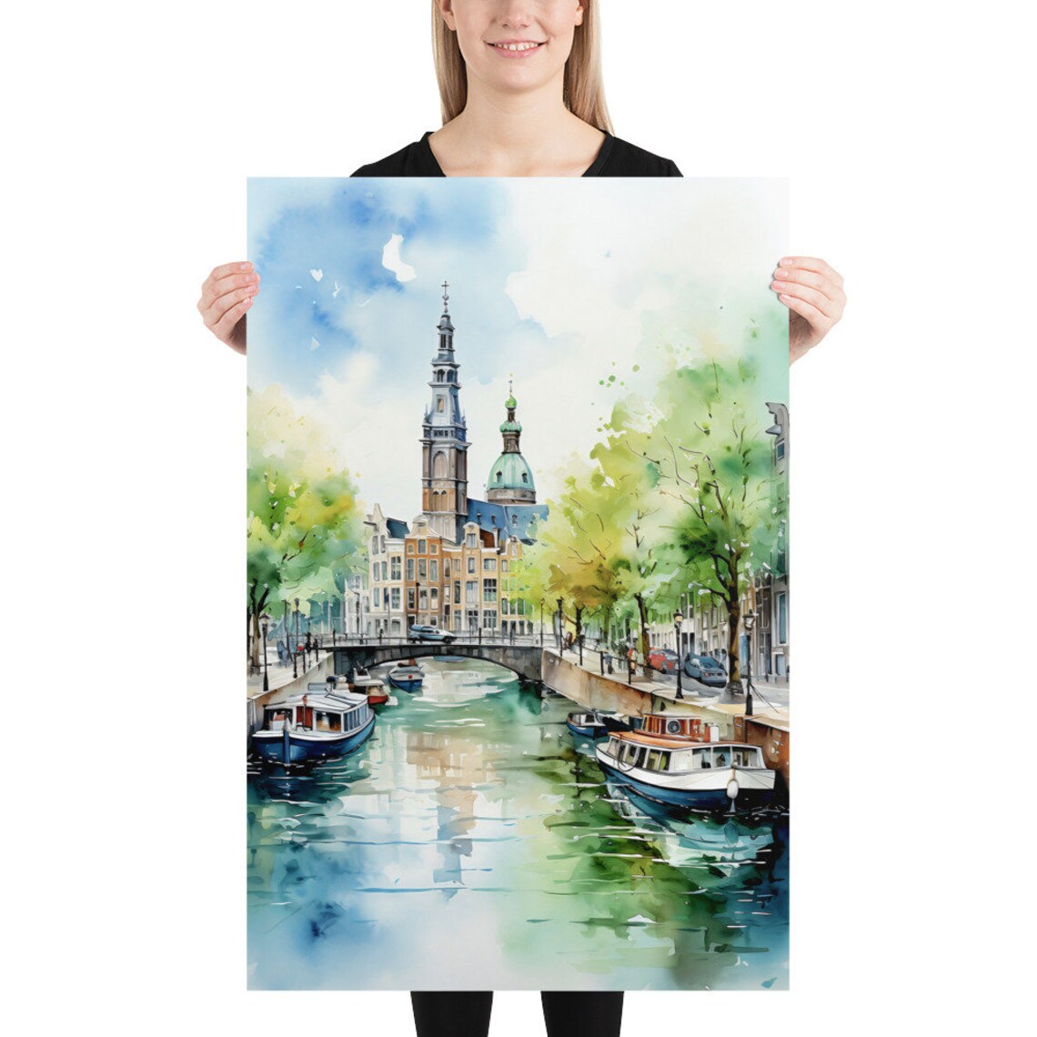 Amsterdam Canal Houses Large Watercolor Poster - Image 5
