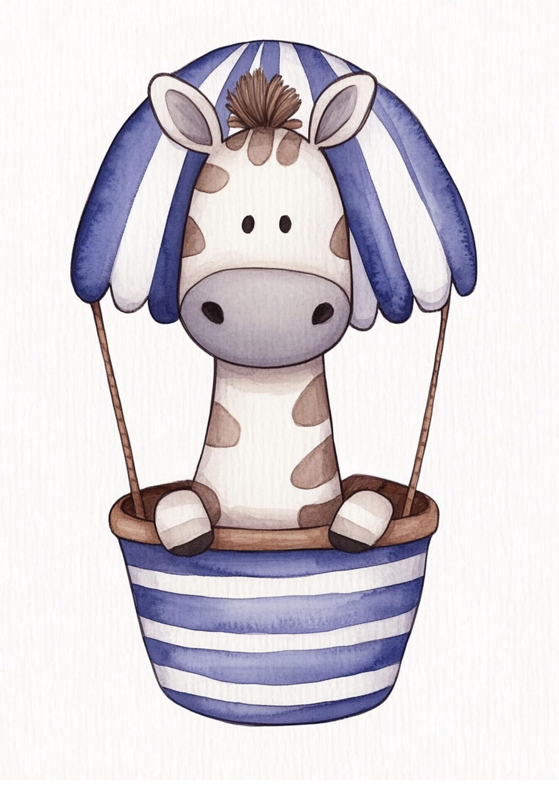 Baby Giraffe In Blue Striped Hot Air Balloon Basket Nursery Poster - Image 3