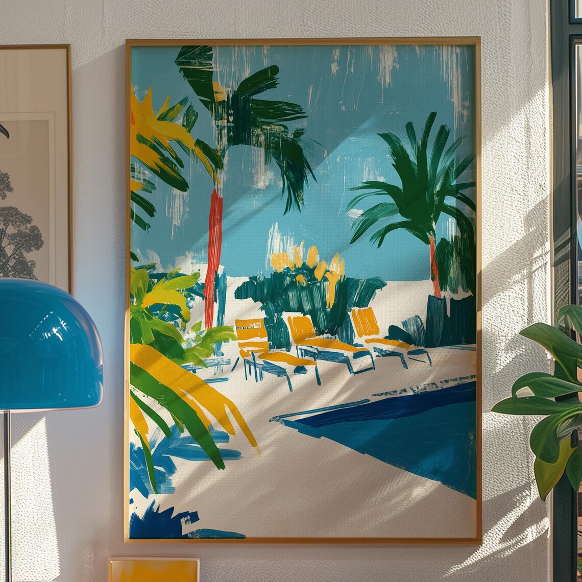 Tropical Poolside Palm Trees Resort Lounge Vacation Art Poster